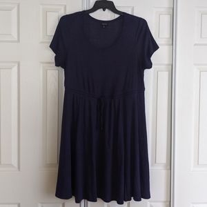 Deep blue A-line dress with drawstring waist